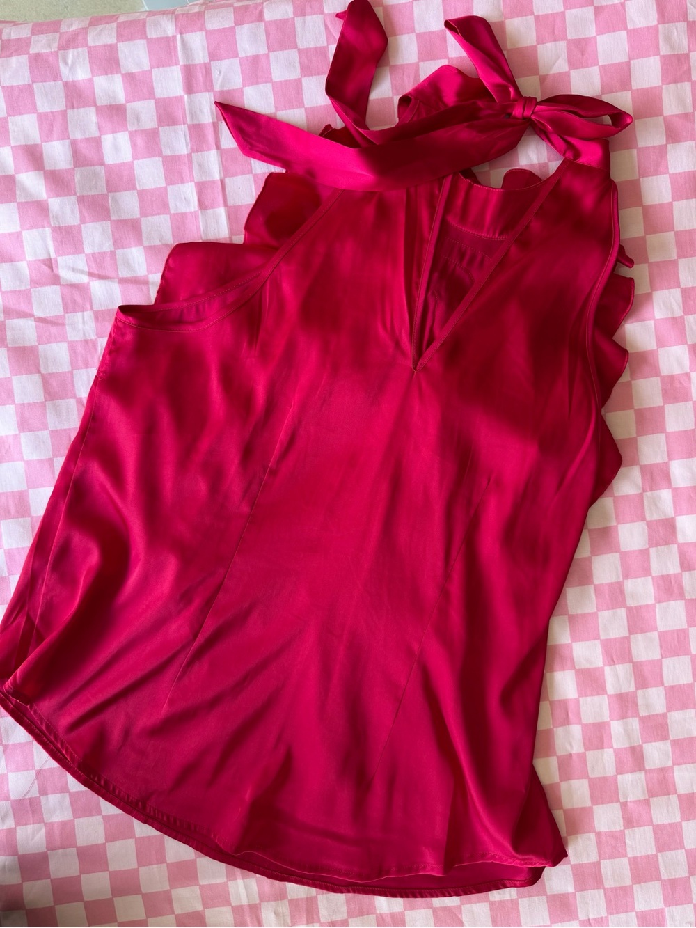 New York & Company Magenta Ruffle Front Halter Blouse sz L - Picture 10 of 10